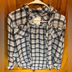 JUSTICE Blue and White Plaid Button Down Long Sleeve